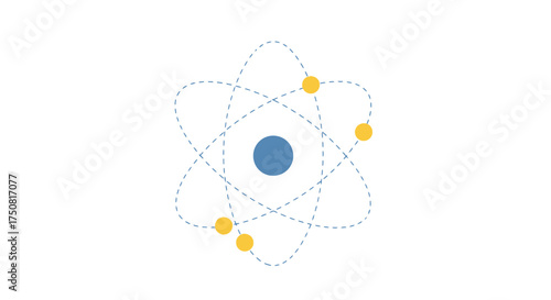 Stylized atom illustration with orbiting electrons against a clean background for scientific