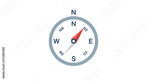 Directional compass illustrating navigation and geographical orientation on white plain background