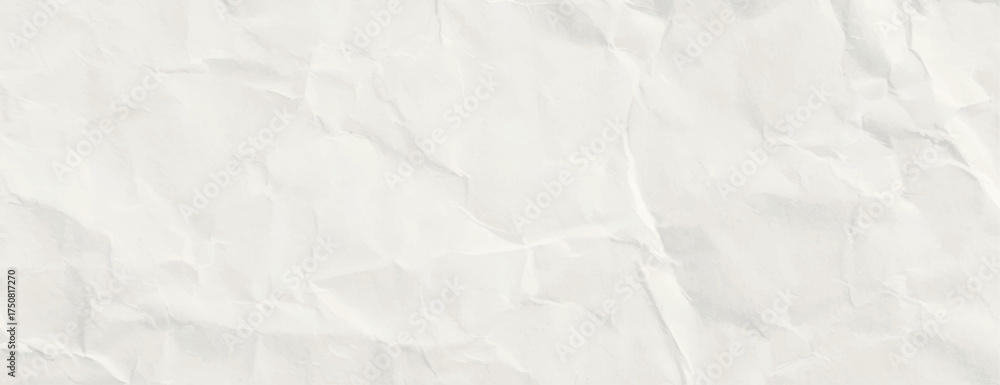 Fototapeta premium Crumpled paper background with a white color. The background has a textured, wrinkled style. White color adds a soft, neutral feel. Paper texture background vector. White background.