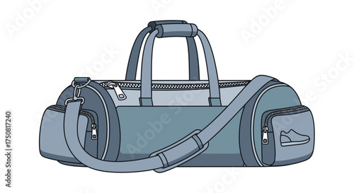 Blue duffel bag illustration, gym bag, travel carrier, sportswear bag, sports equipment and