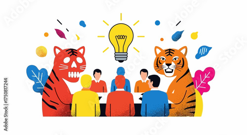 Creative year of the tiger collaborative brainstorming session with bright ideas