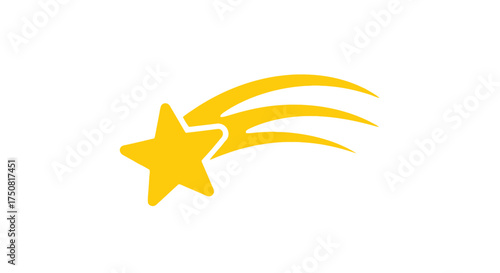 Golden shooting star icon with glowing trails against white cosmic backdrop illustration