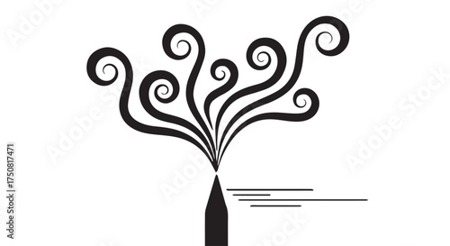 Abstract illustration of ink or smoke swirling from a pen nib, isolated on transparent background