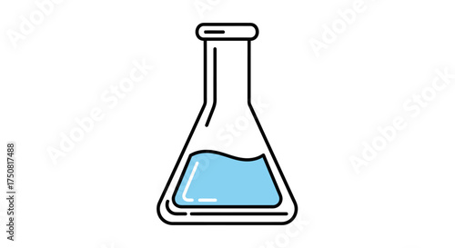 Erlenmeyer flask with blue liquid illustration for scientific laboratory research and experiments