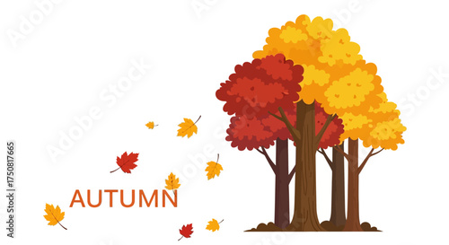 Autumnal trees with falling leaves a vibrant and welcoming vector graphic illustration showcasing