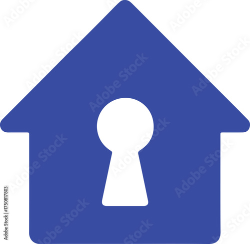 Blue house silhouette with keyhole cutout on white background home building