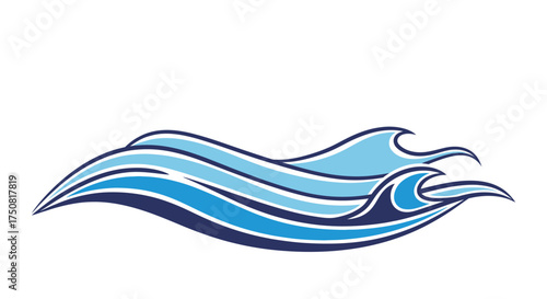 Stylized depiction of undulating ocean waves with varied shades of blue elegance