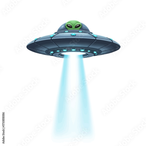 Alien UFO Spaceship with Beam.