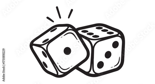 Two white dice with black dots showing numbers one and five, isolated on transparent background