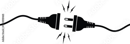 Silhouette of an electrical plug and socket about to connect with sparks flying