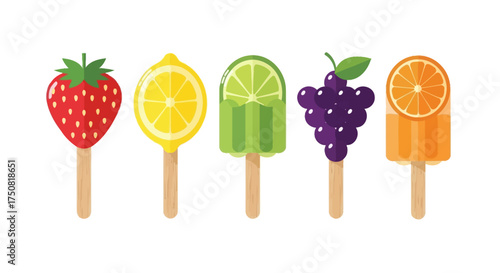 Assortment of Fruity Popsicles on Sticks.
