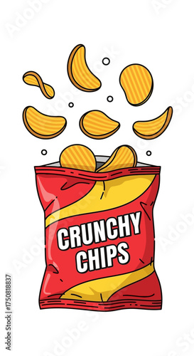 Bag of Crunchy Chips Flying Out.