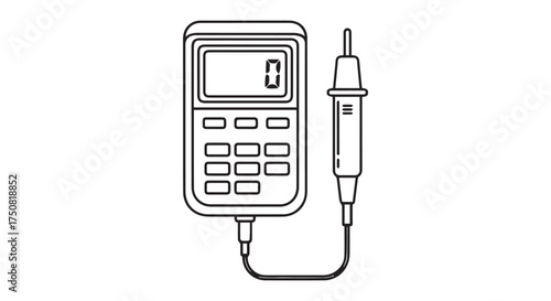 Digital multimeter with probe, isolated on transparent background
