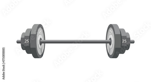 Barbell with weight plates for weightlifting and strength training.