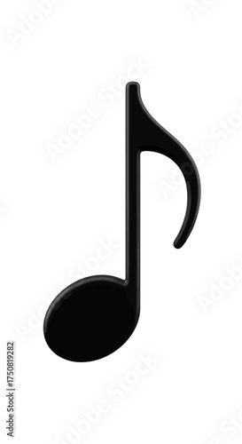 Black Eighth Note Musical Symbol Isolated on White Background.