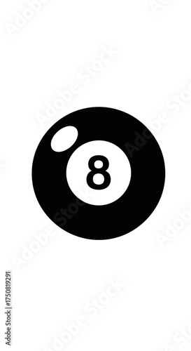 Black eight ball icon for pool game.