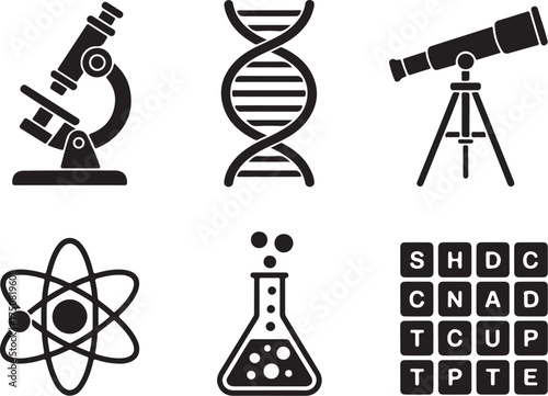Science icons discovery research innovation lab exploration