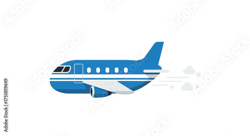 Blue Airplane Flying with Smoke Trail.