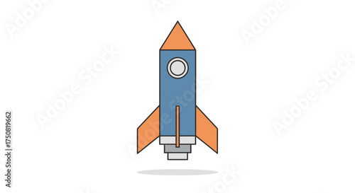 Blue and orange rocket ship launching into space.