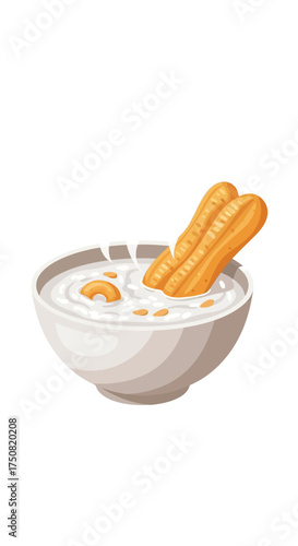 Bowl of Congee with Fried Dough Sticks.