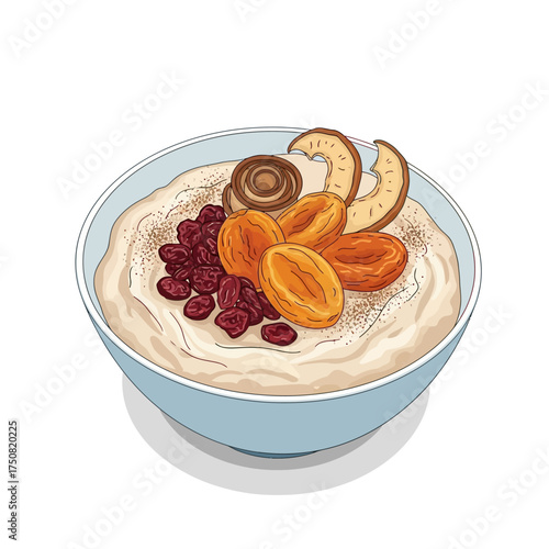 Bowl of Oatmeal with Dried Fruits and Nuts.