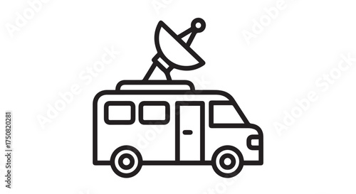 Illustration of a news van with a satellite dish on top isolated on transparent background