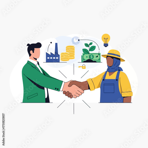 Business partnership between farmer and investor.