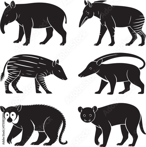 Diverse wild animals collection silhouettes for design