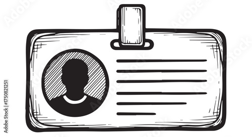 Hand drawn id card with silhouette of person and lines for text, isolated on transparent background