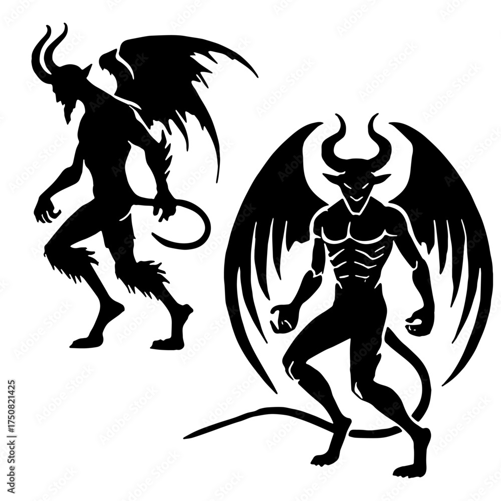 Fototapeta premium Dark Fantasy and Horror Creature Demon Silhouette Set Flat Vector Illustration