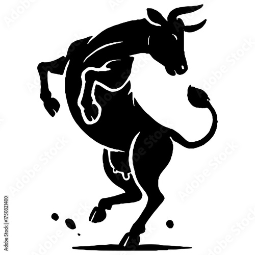 Energetic Dancing Bull Silhouette for Stock Market and Festive Celebration Flat Vector Illustration
