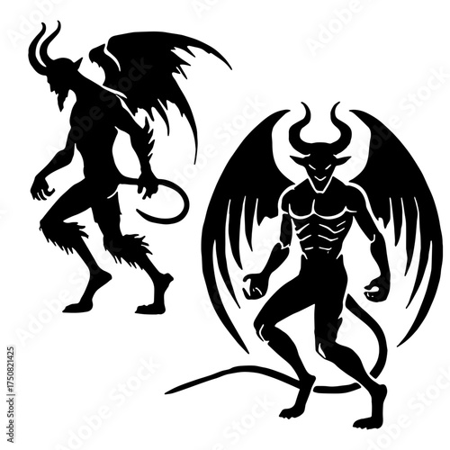 Dark Fantasy and Horror Creature Demon Silhouette Set Flat Vector Illustration