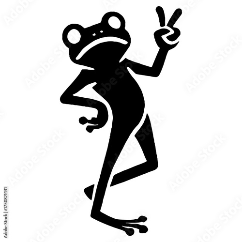 Cool Funky Frog Silhouette Design for Kids Apparel and Nature Concepts Flat Vector Illustration