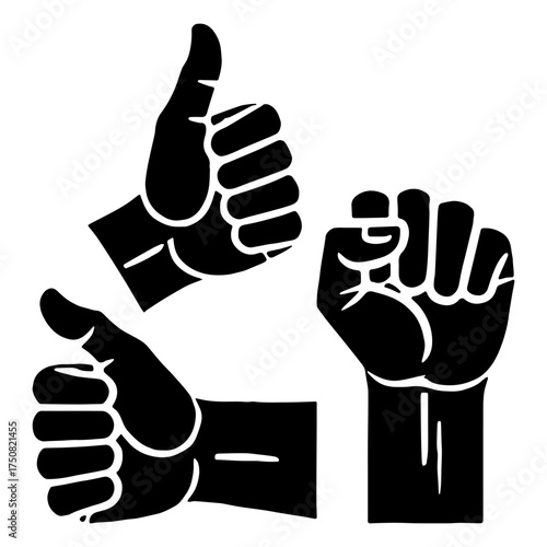 Set of Various Hand Pose and Gesture Silhouettes for Communication and Interaction Flat Vector Illustration