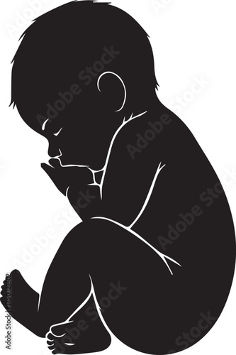 Serene silhouette of a sleeping newborn baby curled in a protective fetal position silhouette