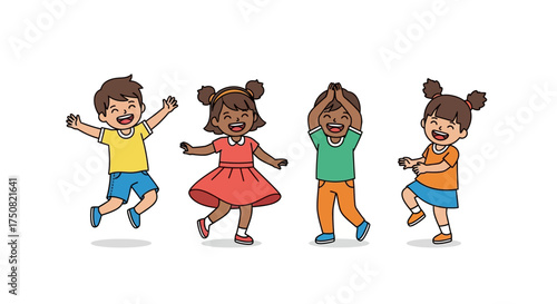 Joyful Children Cartoon Illustration: Celebrating Childhood, Friendship, and Fun with cheerful