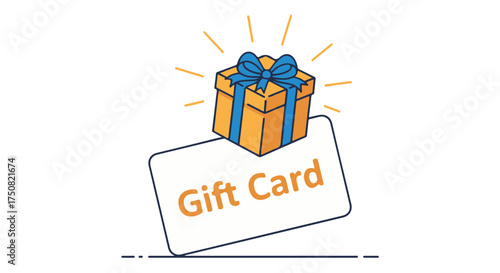 Gift card with a present box and ribbon, isolated on transparent background