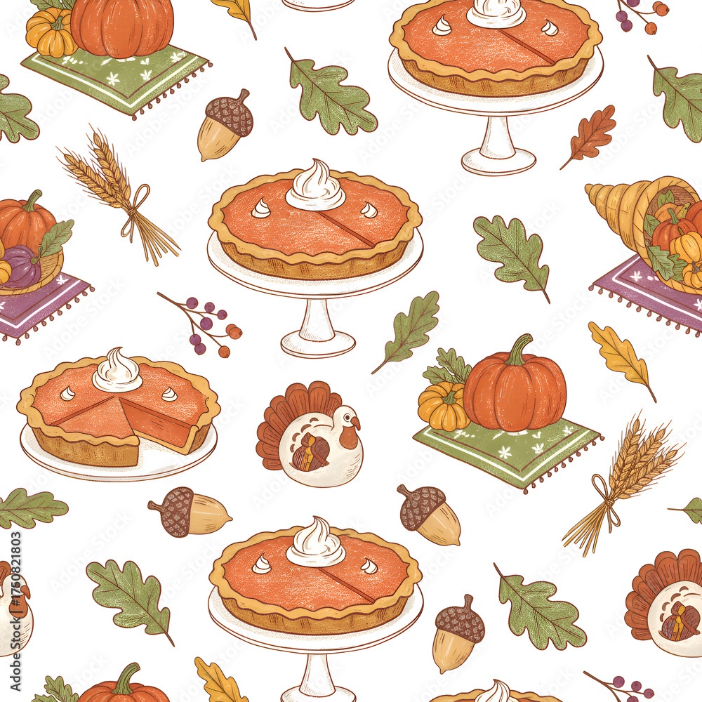 custom made wallpaper toronto digitalThanksgiving seamless pattern with pumpkin pie and autumn harvest elements.