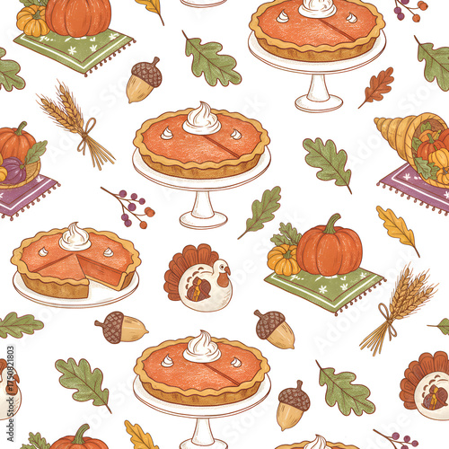 Wallpaper Mural Thanksgiving seamless pattern with pumpkin pie and autumn harvest elements. Torontodigital.ca