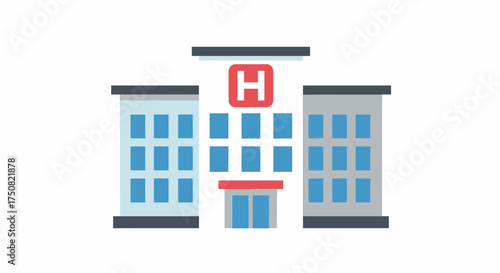 Stylized healthcare facility illustration showcasing modern architectural design