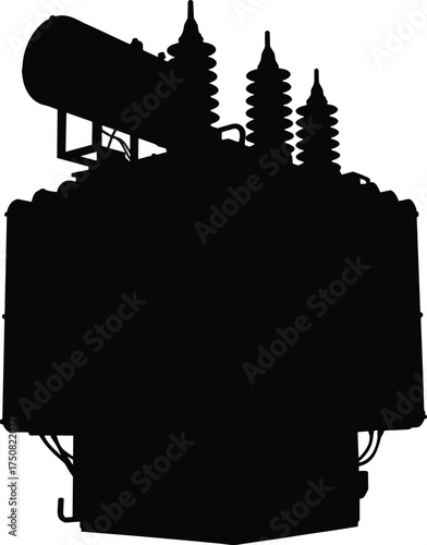 High voltage electrical power transformer vector illustration with bushings, conservator tank, substation equipment, energy distribution, heavy industry infrastructure design