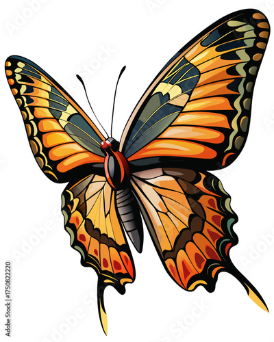 Butter fly, flying , real print Style, white background