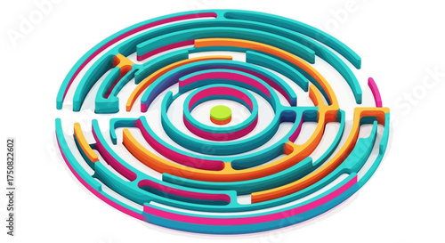 Circular Maze with Colorful Paths and Central Goal.