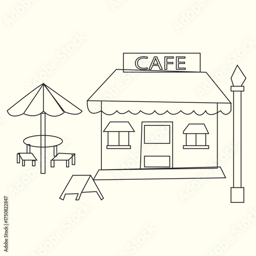 Minimal Coffee Shop Line Art Illustration | Simple Café Building Vector