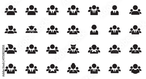 Collection of diverse people icons representing a team or workforce isolated on transparent background