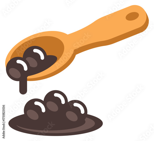 A boba scoop icon vector showing tapioca pearls served for bubble tea preparation.