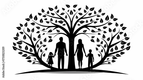 Cherished family bonding under a vibrant tree of life, symbolizing growth, togetherness, and lasting legacy with children and parents holding hands