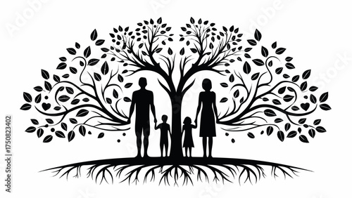Cherished family bond represented by a beautiful family tree, symbolizing growth, roots, and enduring legacy for generations to come, perfect for genealogy