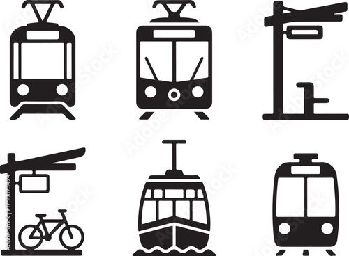 Modern transport icons set for city travel and urban mobility