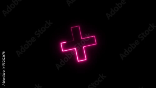 Cross symbol neon glow rotate animation